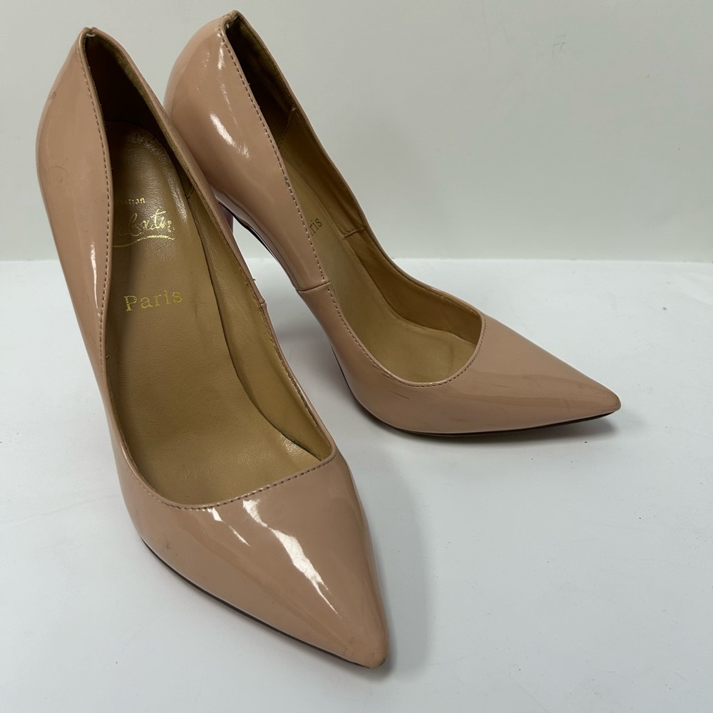 Christian Louboutin Nude Patent Leather Pointed-Toe Pumps